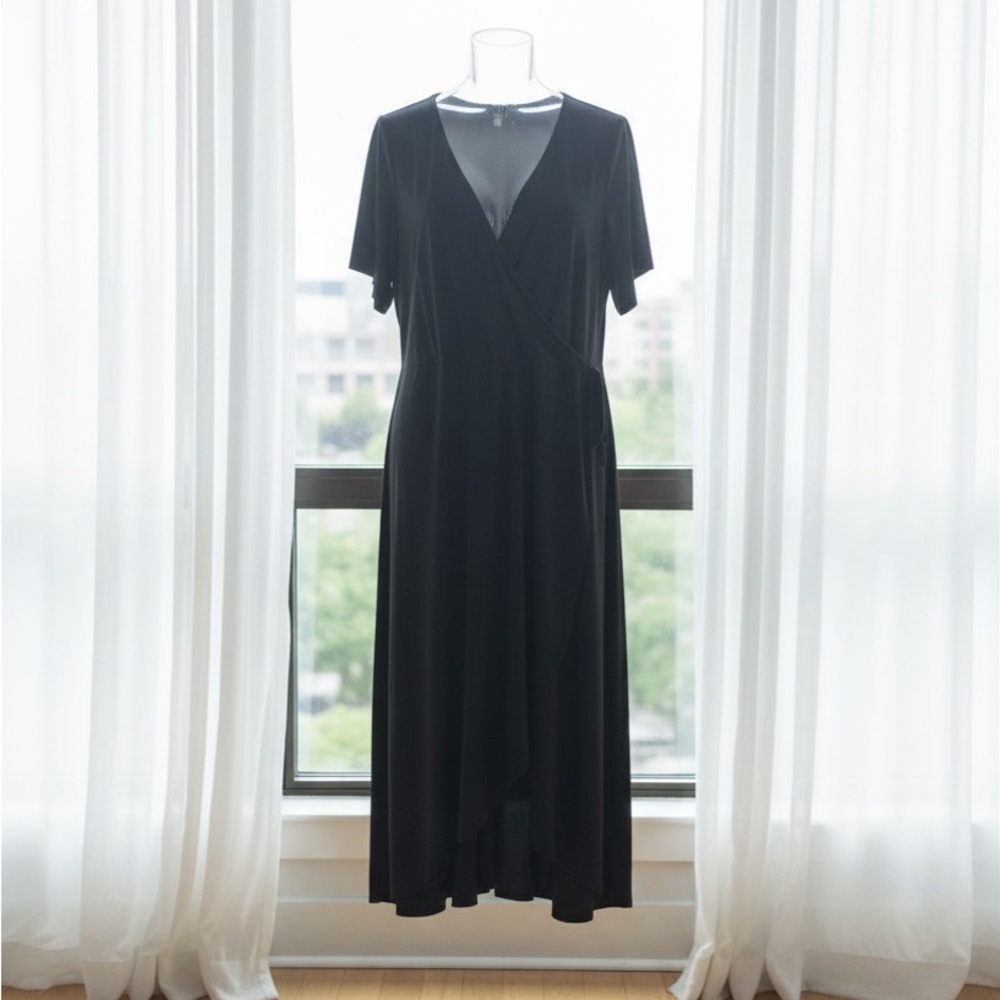 Nicole Miller Black Wrap-Style Midi Dress